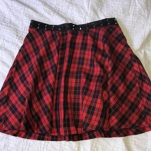 ~Red/Black Plaid Skirt w/ Spikes~